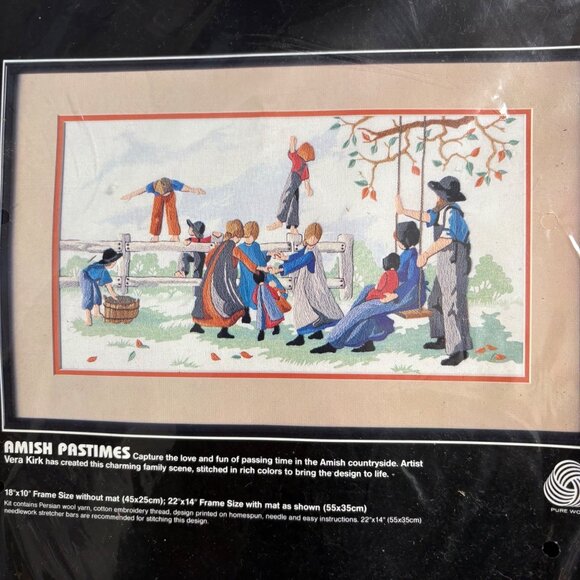 Dimensions Amish Pastimes Crewel Embroidery Kit New Sealed #1339 Vintage 18”x10” - Picture 2 of 4
